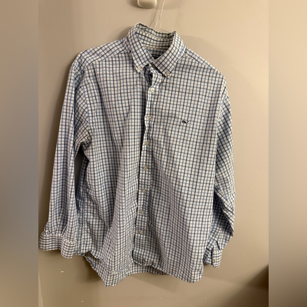 Vineyard Vines Blue and White Checkered Shirt.